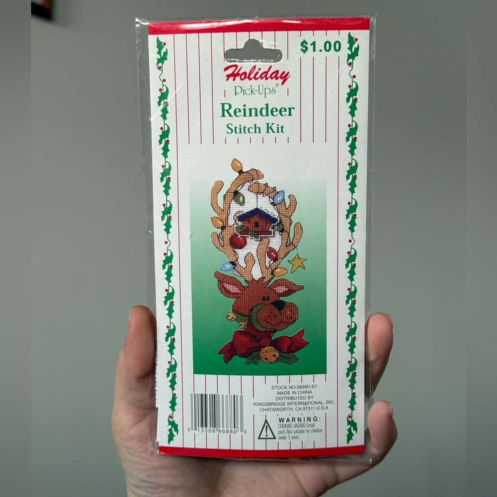 90s Vintage Christmas Unopened Holiday Pick-Ups Reindeer Stitch Kit